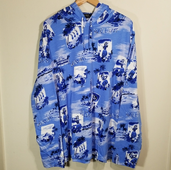 Ralph Lauren Other - Polo Ralph Lauren lightweight Hoodie Shirt Hawaiian Aloha Print Blue Men's XL